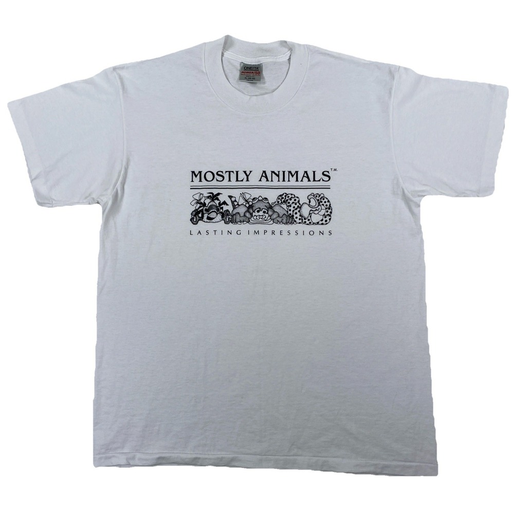 Vintage Mostly Animals Lasting Impression T-Shirt Adult XL White Single Stitch